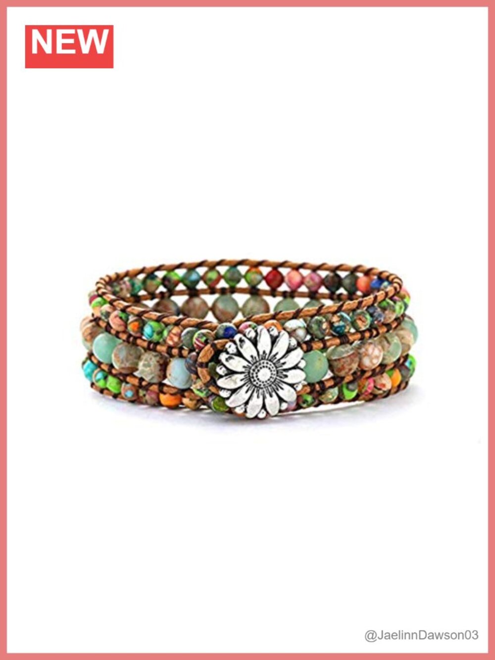 Boho Handmade Natural Stone Bead 3 Row Wide Wrap Bracelet